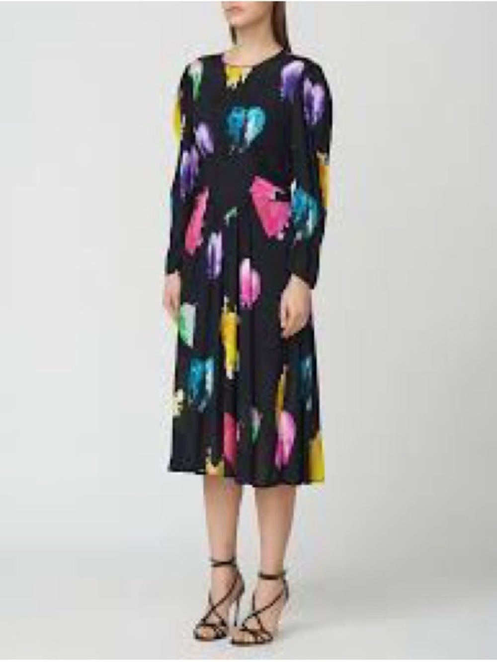 MSGM Black Midi Dress with Multicolor Floral Spots